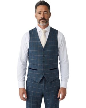Paul Andrew Tweed Herringbone Check Waistcoat - Blue