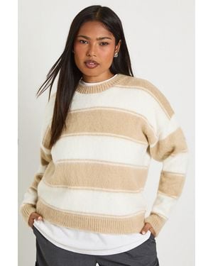 Boohoo Plus Oversized Marl Stripe Jumper - Natural