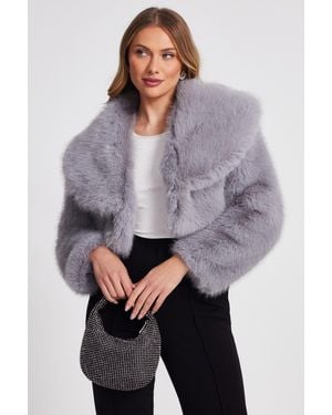 Quiz Faux Fur Cropped Jacket - Grey