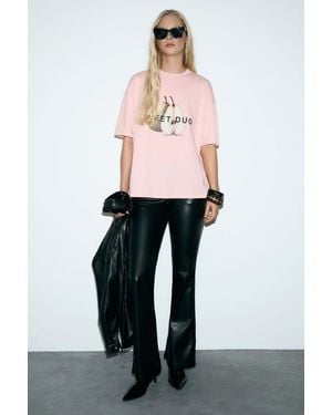 Grimelange Oversized Printed Crew Neck T-Shirt - Pink