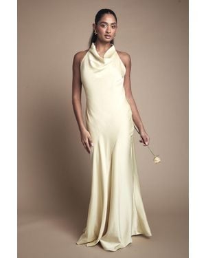 Oasis By Coast Cowl Halterneck Satin Maxi Bridesmaid Dress - Natural