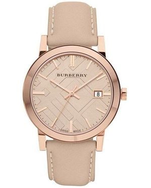 Burberry Bu9014 Tan Dial Leather Strap Watch - Metallic