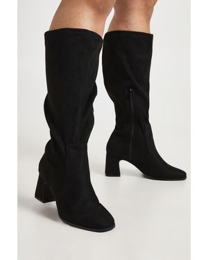 Boohoo Extra Wide Fit Wider Calf Block Heel Faux Suede Knee High Boots - Black