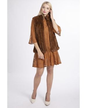 Jayley Faux Fur Suede Vertical Stripe Gilet - Brown