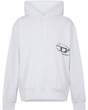 DIESEL Hooded Neck Drop Shoulder Sweatshirt - White