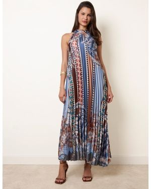 Blue Vanilla Satin Pleated Dress - Blue