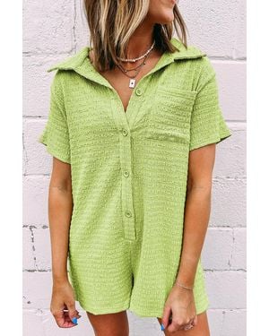Everyday the Label Textured Knit Short Sleeve Jumpsuit - Green