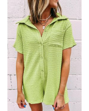 Everyday the Label Textured Knit Short Sleeve Jumpsuit - Green