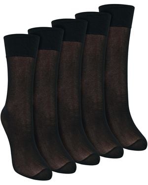 Sock Snob 5 Pack Ladies Ankle High Pop Socks 15 Denier Lightweight Sheer - Black