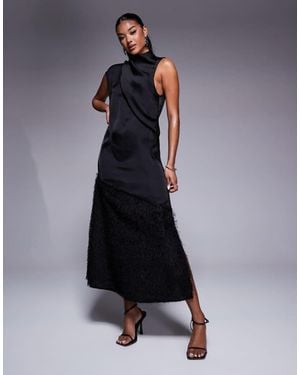 ASOS Asymmetric Column Fringe Hem Satin Midi Dress - Blue