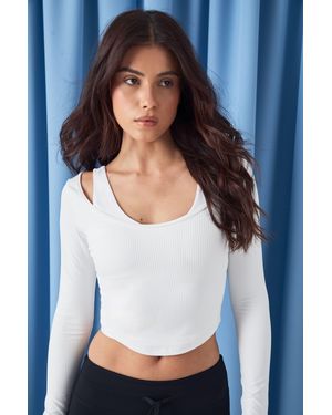 DSGN Studio Sculpt Rib Scoop Neck Long Sleeve Top - White