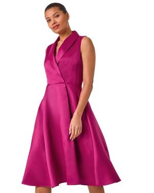 Roman Satin Tuxedo Style Midi Dress - Pink