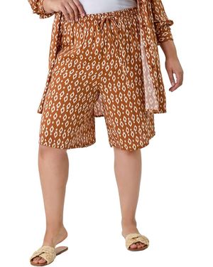 Roman Curve Geometric Elastic Waist Crinkle Shorts - Orange