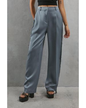 Warehouse Premium Fringe Side Straight Leg Trouser - Blue