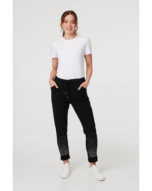 Izabel London Diamante Detail Slim Cropped Trousers - Black