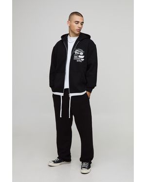 BoohooMAN Oversized Moto Zip Through Hoodie - Blue
