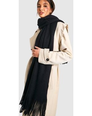 Boohoo Knitted Fringe Scarf - Black