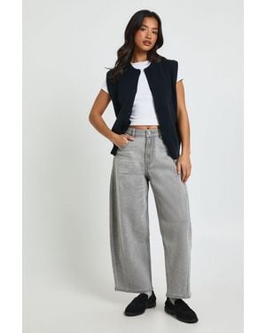 Boohoo The Petite Mid Waist Barrel Jean - Grey