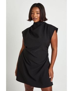 Boohoo Plus Asymmetric Ruched Cap Sleeve Shift Dress - Black