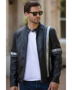 Ashwood Leather Real Casual Jacket With Contrast Stripes - Grey