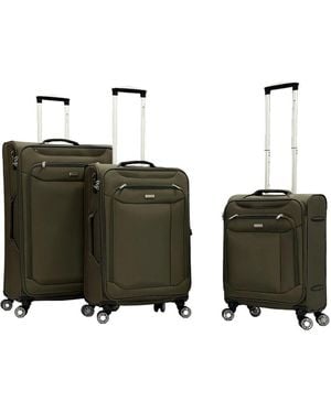 Infinity Leather Lightweight 4 Wheel Luggage Travel Cabin Tsa Suitcase Set - Green