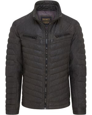 Infinity Leather Quilted Puffer Bomber Jacket - Black
