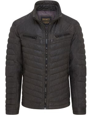 Infinity Leather Quilted Puffer Bomber Jacket - Black