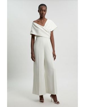 Karen Millen Compact Viscose Stretch Tailored Off Shoulder Jumpsuit - White