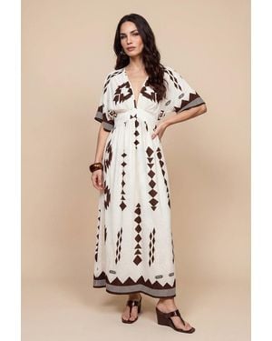 Urban Bliss Pattern Angel Sleeve Maxi Dress - Natural