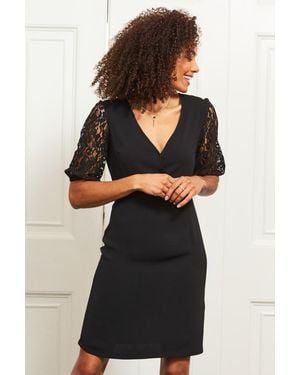 Sosandar Lace Sleeve Wrap Front Dress - Black