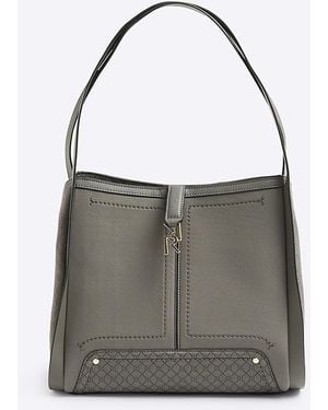 River Island Suedette Embossed Ri Monogram Tote Bag - Grey