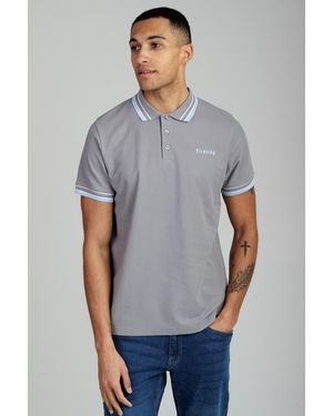 Firetrap Regular Fit Cotton Button Polo Shirt With Contrast Trim - Grey