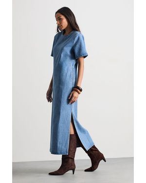 Warehouse Denim Side Split Midi Dress - Blue