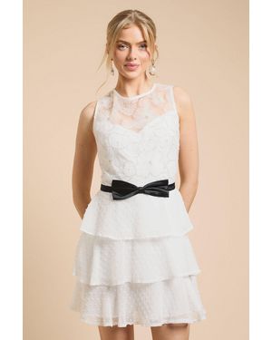 Oasis Tulle Bodice Tiered Mini Dress - Natural