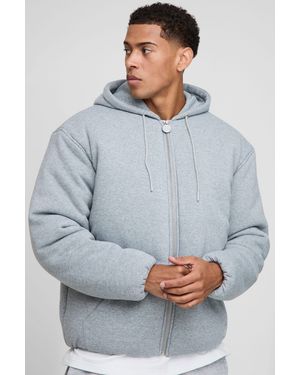 BoohooMAN Oversized Fit Jersey Hooded Bomber Jacket - Grey