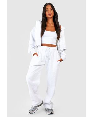 Boohoo Deep Hem Crop Top 3 Piece Hooded Tracksuit - White