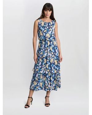 Gina Bacconi Zara Floral Print Plisse Tier Dress - Blue