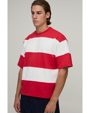 BoohooMAN Oversized Colour Block Stripe T-Shirt - Red