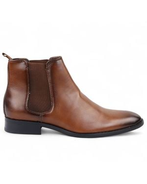 Infinity Leather Chelsea Slip-On Office Ankle Boots Faux Leather - Brown