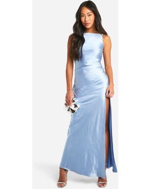 Boohoo Bridesmaid Satin Slash Neck Maxi Dress - Blue
