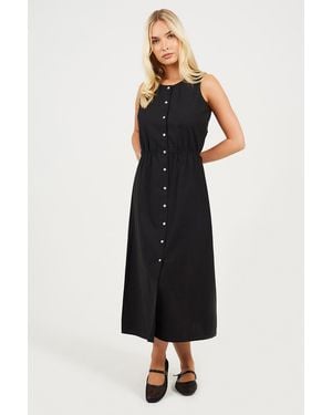 Brave Soul Sleeveless Button Down Midi Dress - Black