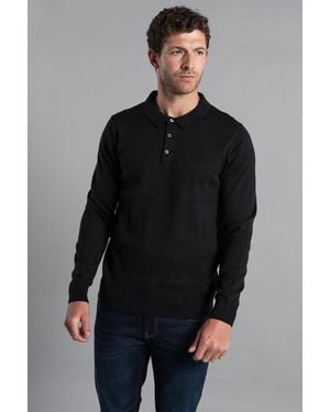 Kensington Eastside Cotton Knitted Long Sleeve Polo - Black