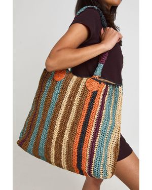 Boohoo Oversized Striped Straw Beach Bag - Brown