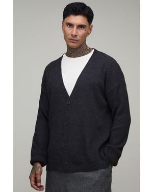 BoohooMAN Tall Relaxed Rib Knitted Cardigan - Blue