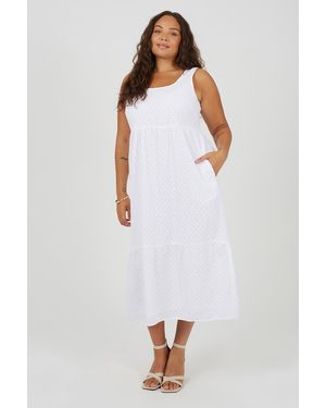 Brave Soul Curve Broiderie Strappy Maxi Dress - White