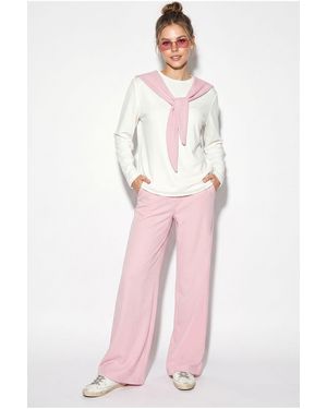 Bianco Lucci Two-Piece Knit Coord With Wide-Leg Trousers - Pink