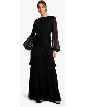Boohoo Crinkle Chiffon Ruffle Maxi Dress - Black