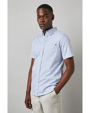 MAINE Grid Check Short Sleeve Shirt Cotton - Blue