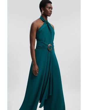 Karen Millen Soft Tailored Trim Detail Wide Leg Jumpsuit - Blue