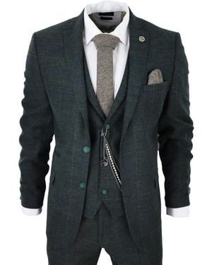 TruClothing 3 Piece Wool Suit Tweed Check Peaky Blinders 1920 Gatsby Formal Canvas - Black